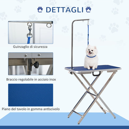 PAWHUT Folding grooming table, adjustable arm and leash, 70x45x74-81cm, blue - Borgè