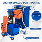 Homcom professional cleaning trolley with 4 buckets 18L/6l blue and orange - Borgè