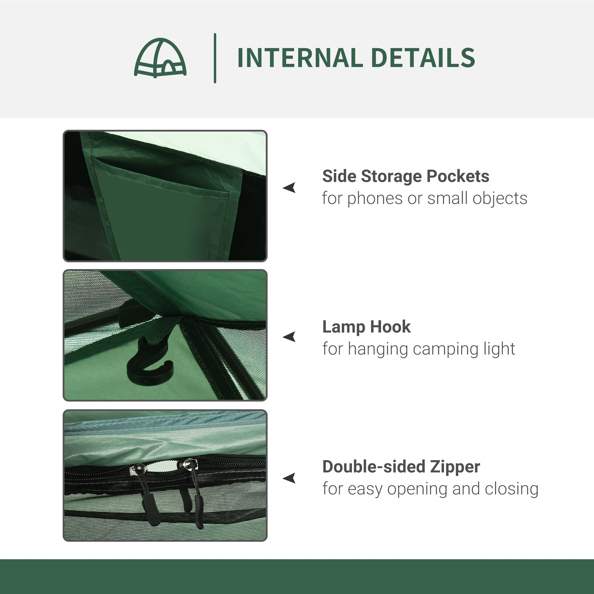 Outsunny 2 -seater camping curtain with hinge door, mosquito net and transport bag, 206x185x120cm, green - Borgè