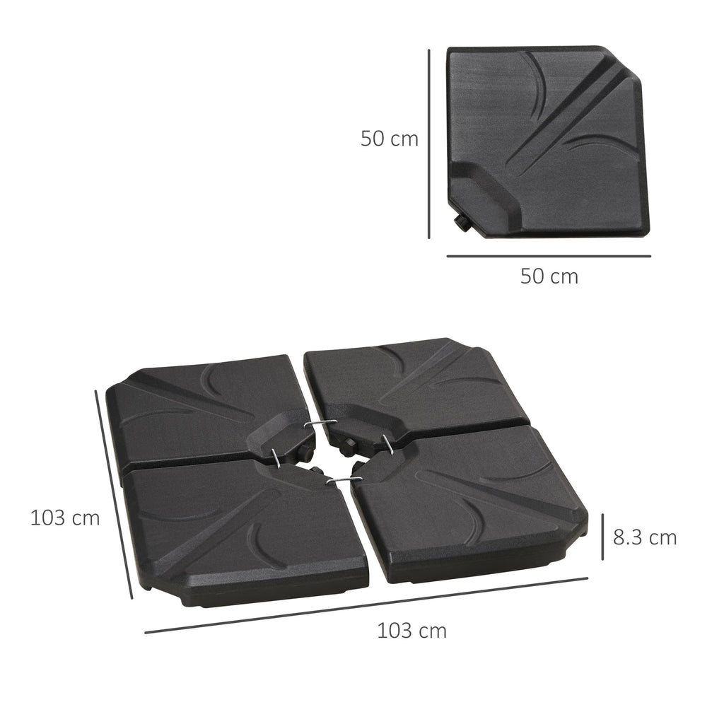 4-Piece HDPE Umbrella Base, Fillable with Water and Sand max 18kg, 103x103x8.3 cm, Black - Borge' Group Limited