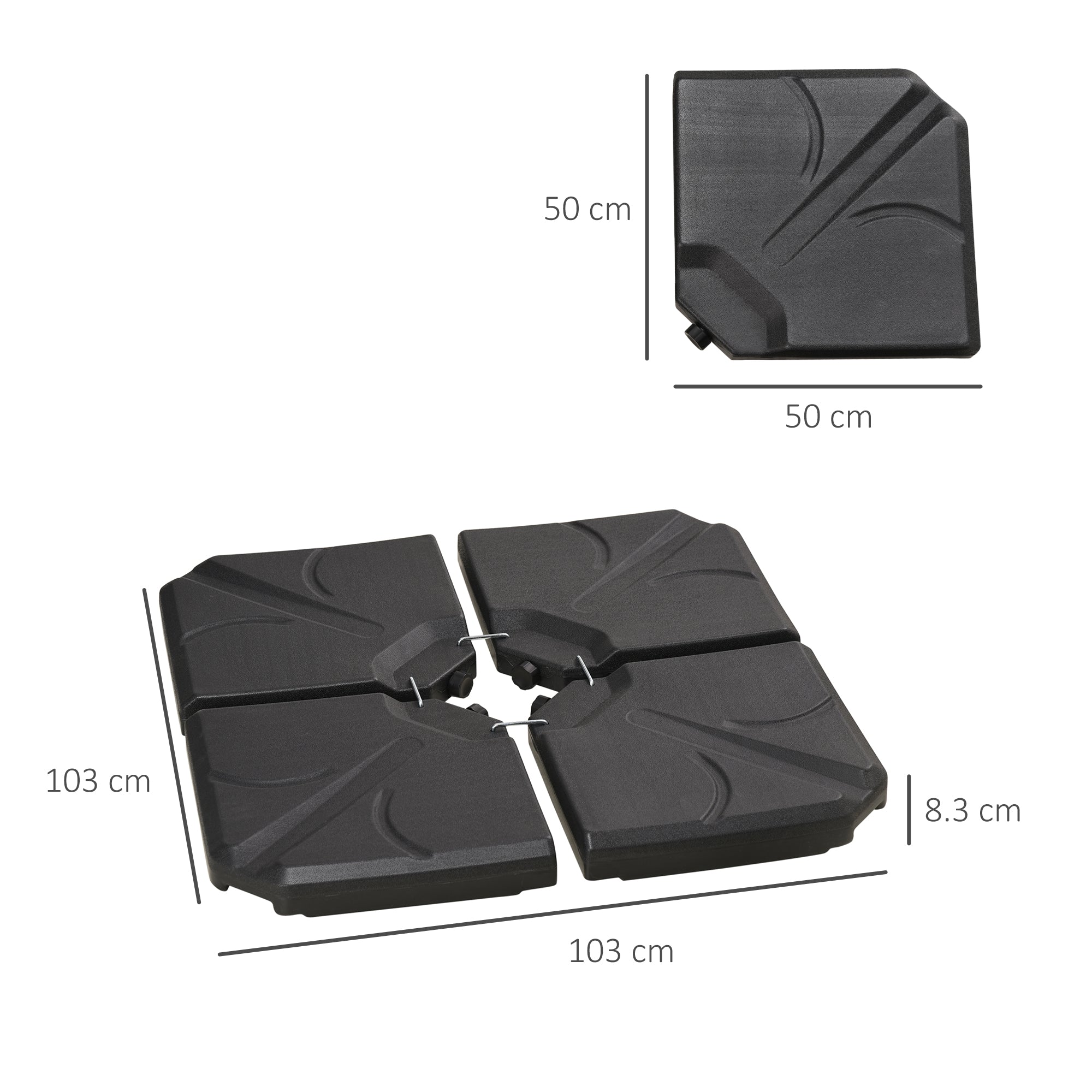 4-Piece HDPE Umbrella Base, Fillable with Water and Sand max 18kg, 103x103x8.3 cm, Black - Borge' Group Limited