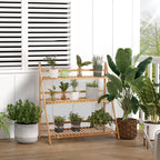 3 Tier Bamboo Outdoor Planter with Raised and Folding Design, 98x37x96.5 cm, Wood Color - Borge' Group Limited
