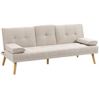 Reclinable 3 -seater sofa bed with linen effect coating and folding table, beige - Borgè