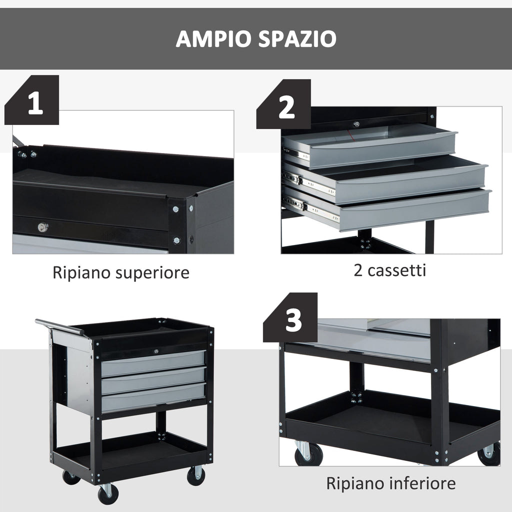 Black Professional Mechanic Garage Trolley with drawers | 68 x 46 x 88cm - Borgè