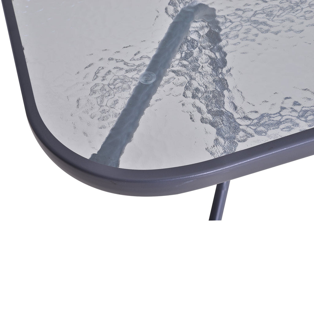 Garden Table with Umbrella Hole, Outdoor Furniture in Metal and Glass 140x80x70cm Grey - Borge' Group Limited