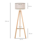 Tripode wooden and linen ground lamp with pedal switch, height 154cm - Borgè