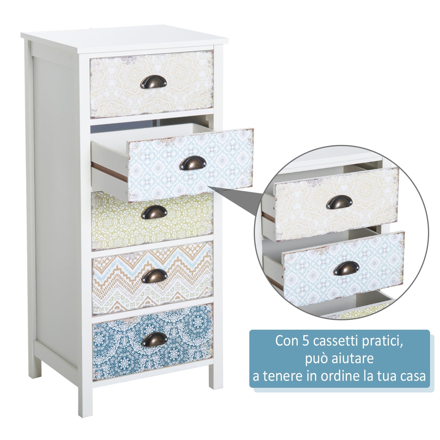 Vintage cabinet chestnut with 5 Fantasy drawers, 46x34x97.5cm - Borgè