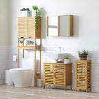 kleankin bamboo bathroom with adjustable internal shelf, 30x19.9x70 cm, wooden color - Borgè
