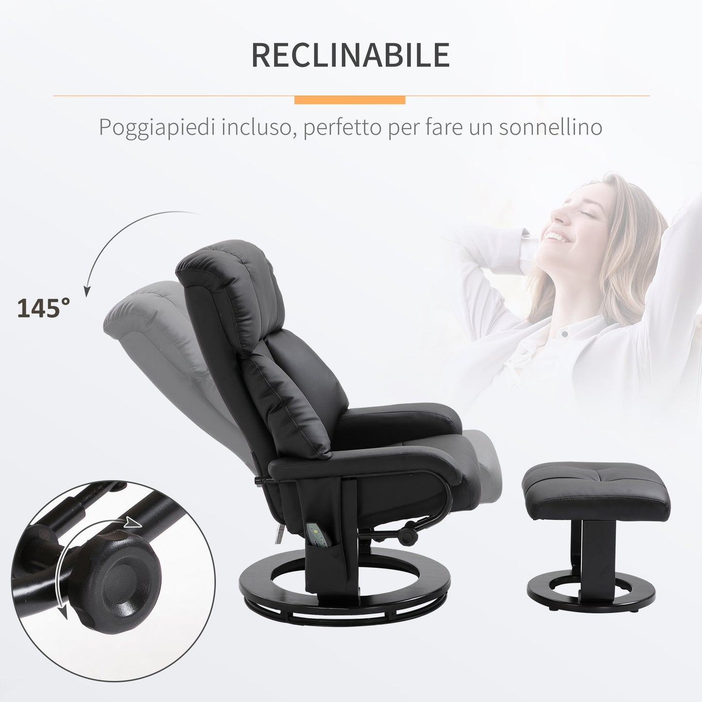 Relaxable Relaxable Armchair Massive With footrests and remote control, black