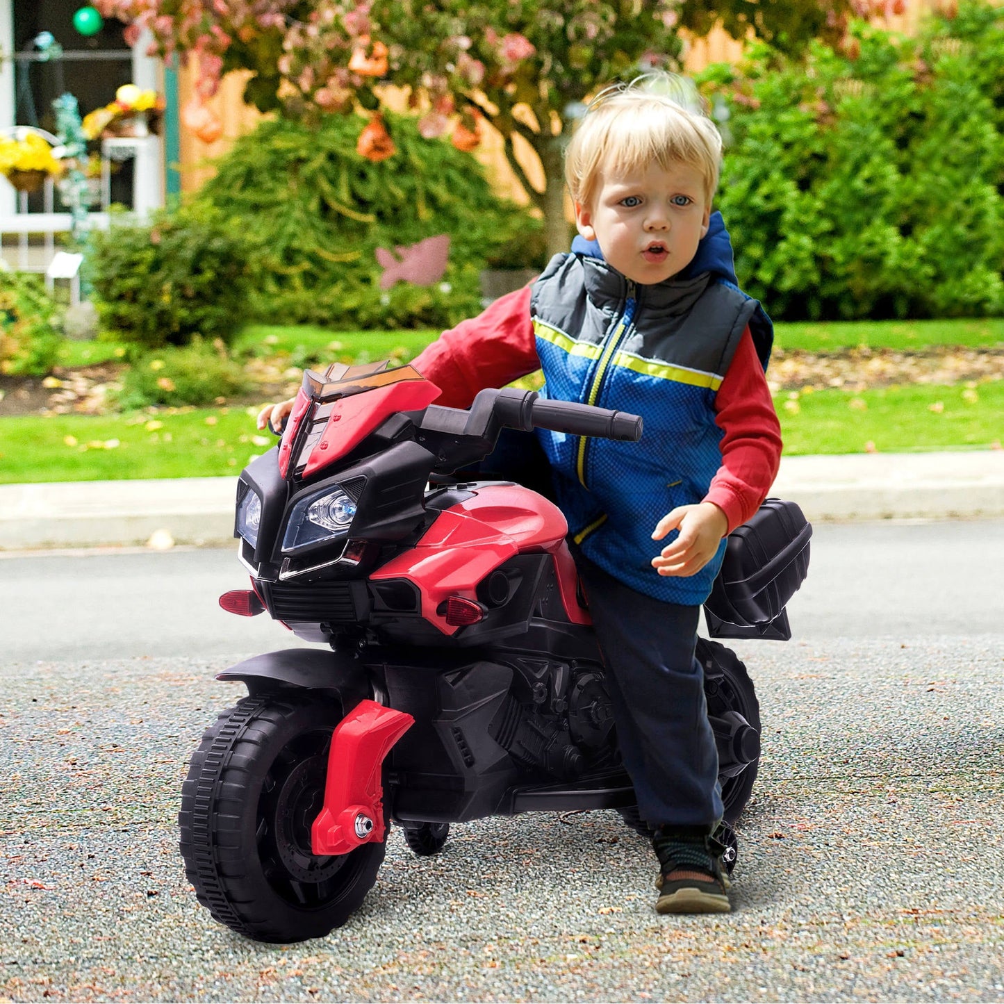 electric motorcycle for children with headlights and clacson, 6v speed 3km/h battery, age 18-48 months, 88.5x42.5x49cm, red - Borgè