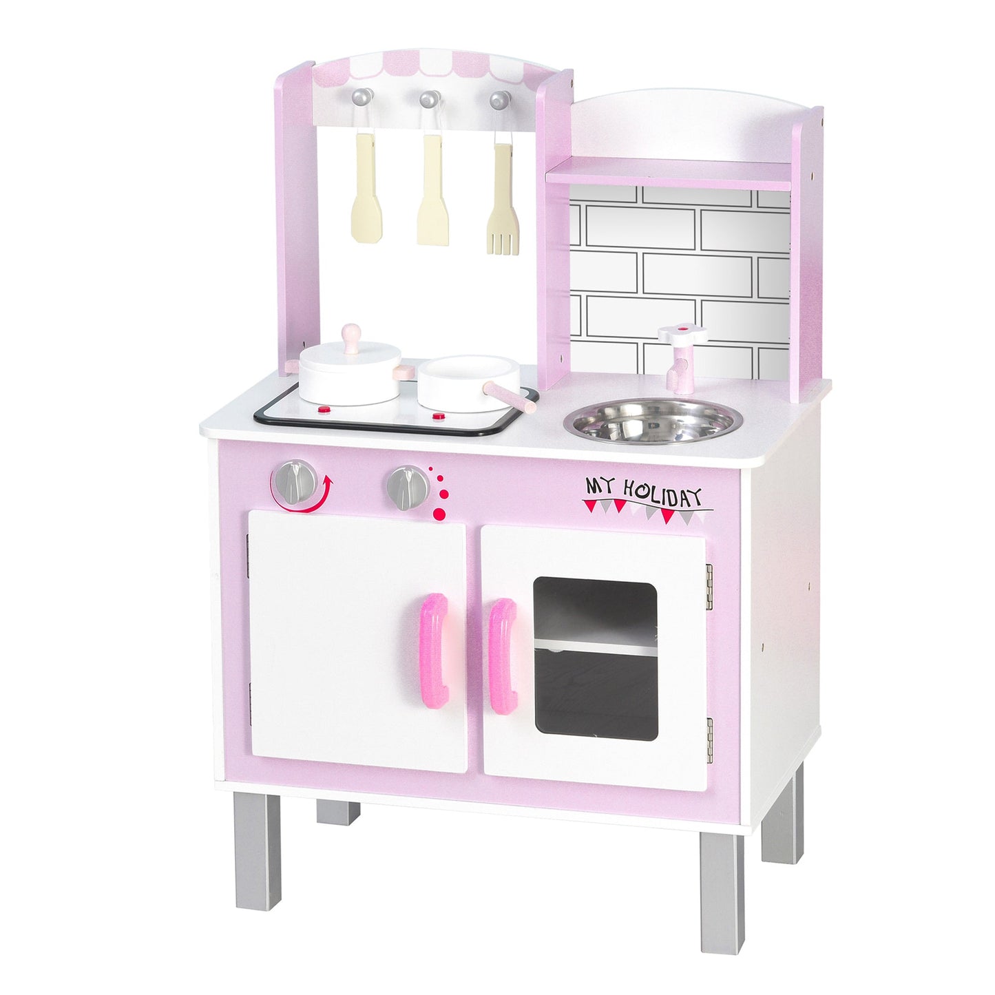 Kitchen for children 3+ years with 5 accessories included, game with realistic sounds, locker, 55x30x80cm, pink - Borgè