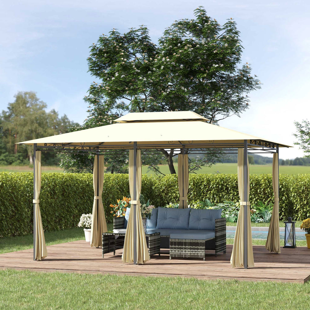 ROMA | 3x4m Garden Gazebo with Curtains and 2-Tier Roof Cream White - Borge' Group Limited