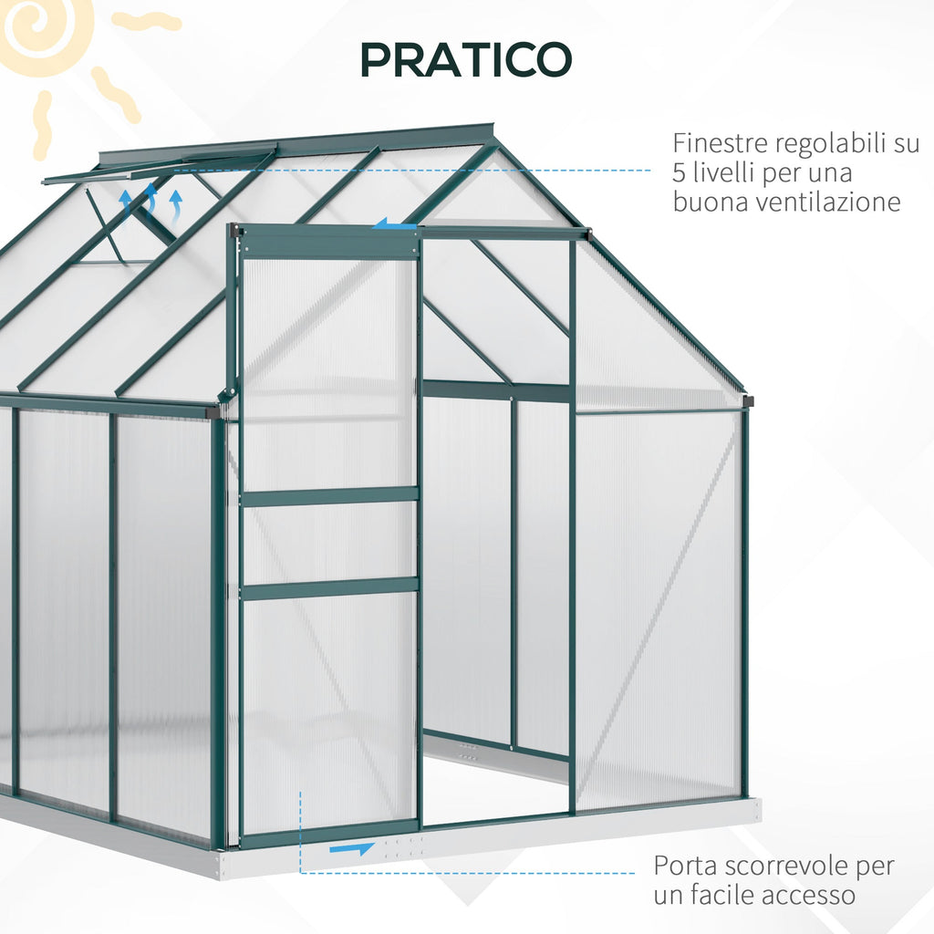 Garden Greenhouse in Polycarbonate, Metal and Aluminum, Anti-UV and Windproof, 190x253x199cm, Green - Borge' Group Limited