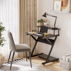 Table PC Room Road with raised monitor shelf, wooden office desk, 70x60x85.5cm - Black - Borgè