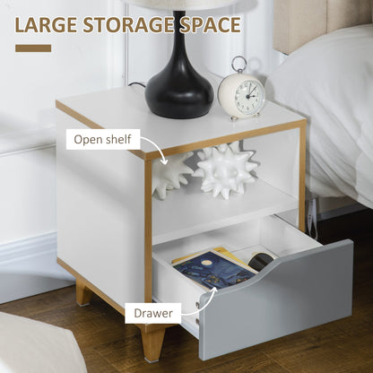 Set of 2 modern bedside tables with drawer and shelf in MDF, 36.8x33x43.8cm, white and Grey