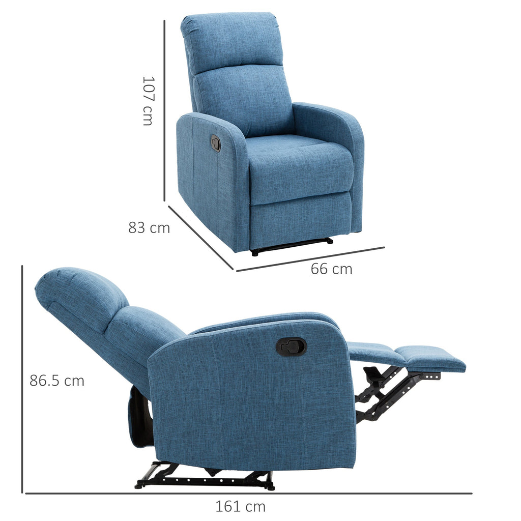 Homcom Relaxable Relaxing Manual Armchair With Bring 125kg Blue Fabric 66 Ã— 83 Ã— 107cm - Borgè