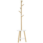 Hanging from the ground for entry into mdf and aluminum with 5 bamboo hooks and round table, 39.5x39.5x171 cm - Borgè