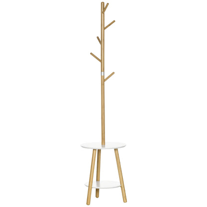 Hanging from the ground for entry into mdf and aluminum with 5 bamboo hooks and round table, 39.5x39.5x171 cm - Borgè