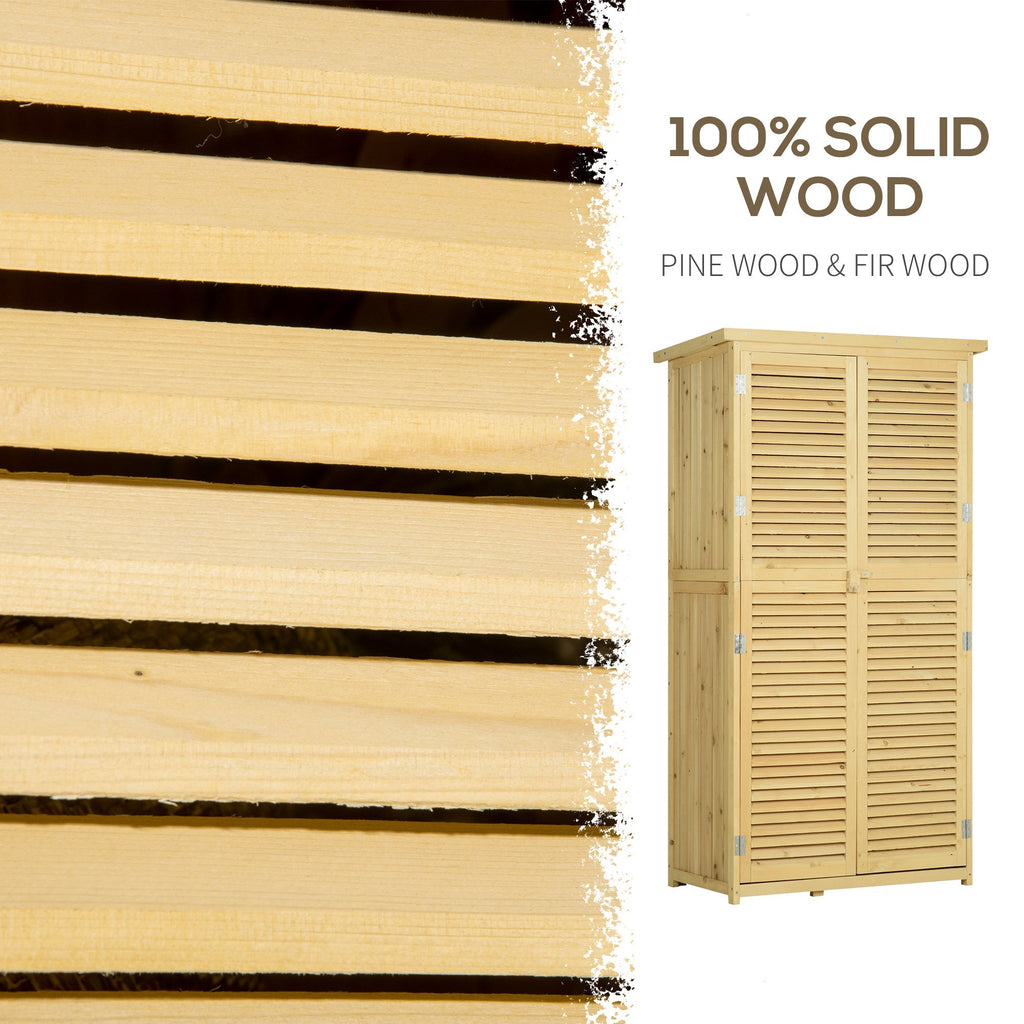 Fir and Pine Wood Garden Tool Shed with 4 Compartments, Outdoor Garden Tool Cabinet with Waterproof Roof, 87x46.5x160cm, Wood Color - Borge' Group Limited