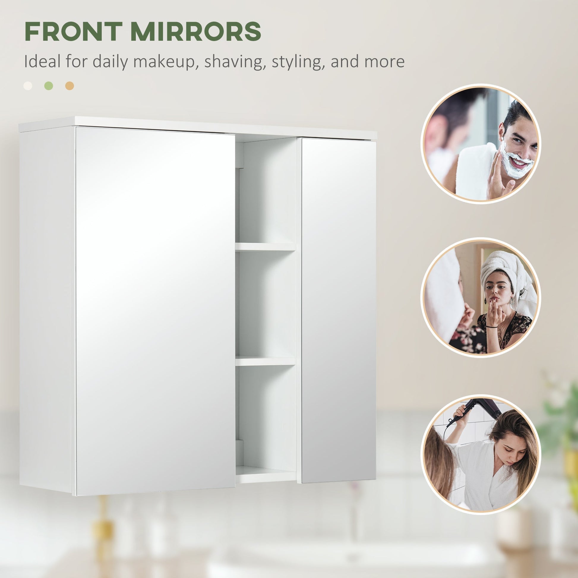 kleankin 2 -door bathroom mirror cabinet with open shelves and adjustable shelves, 60x20x61cm, white - Borgè