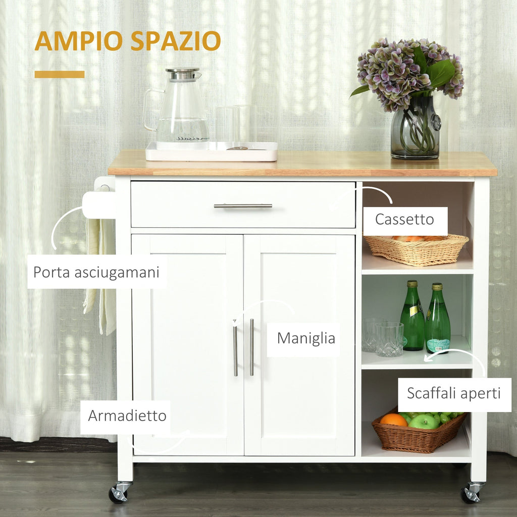 Kitchen Cart Wooden Wooden MDF wood with 1 drawer 1 locker 3 shelves and 4 wheels - Borgè