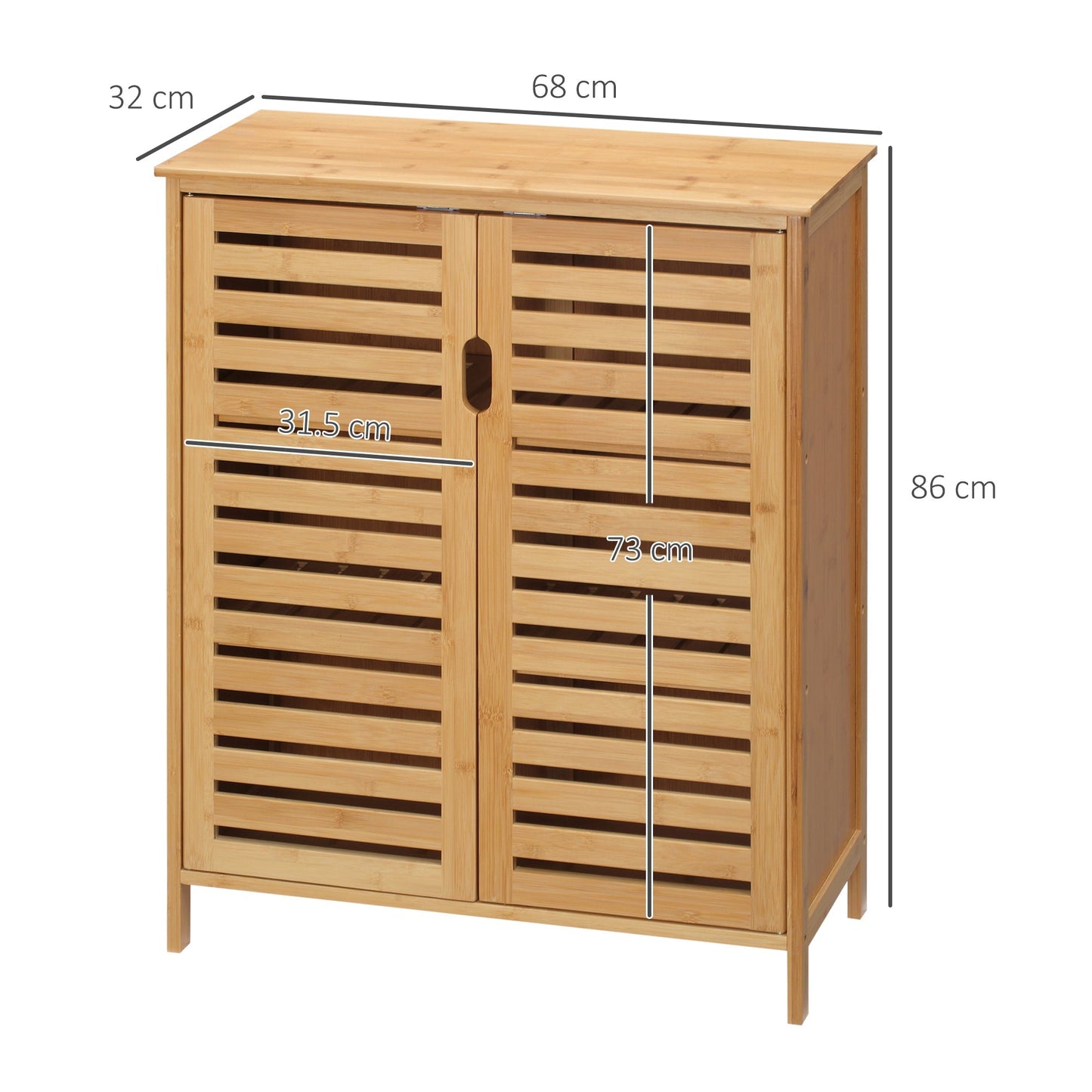 Kleankin Modern Bathroom Cabinet with 2 doors with 2 ventilated bamboo shelves, 68x32x86 cm, wood color - Borgè