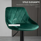 Set 2 swivel design bar stools with adjustable height of velvet - green effect coating - Borgè