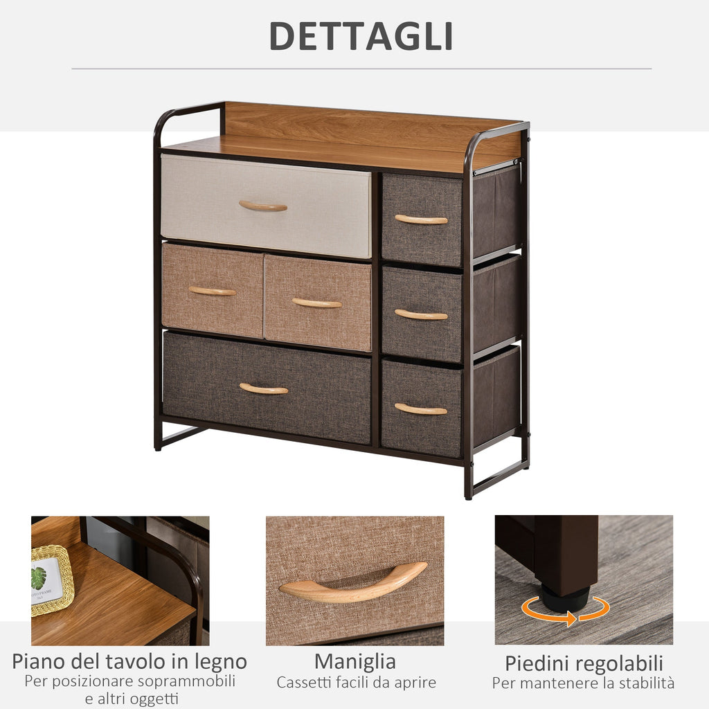 drawer 7 fabric drawers, 80x29x78.5cm, wood - Borgè
