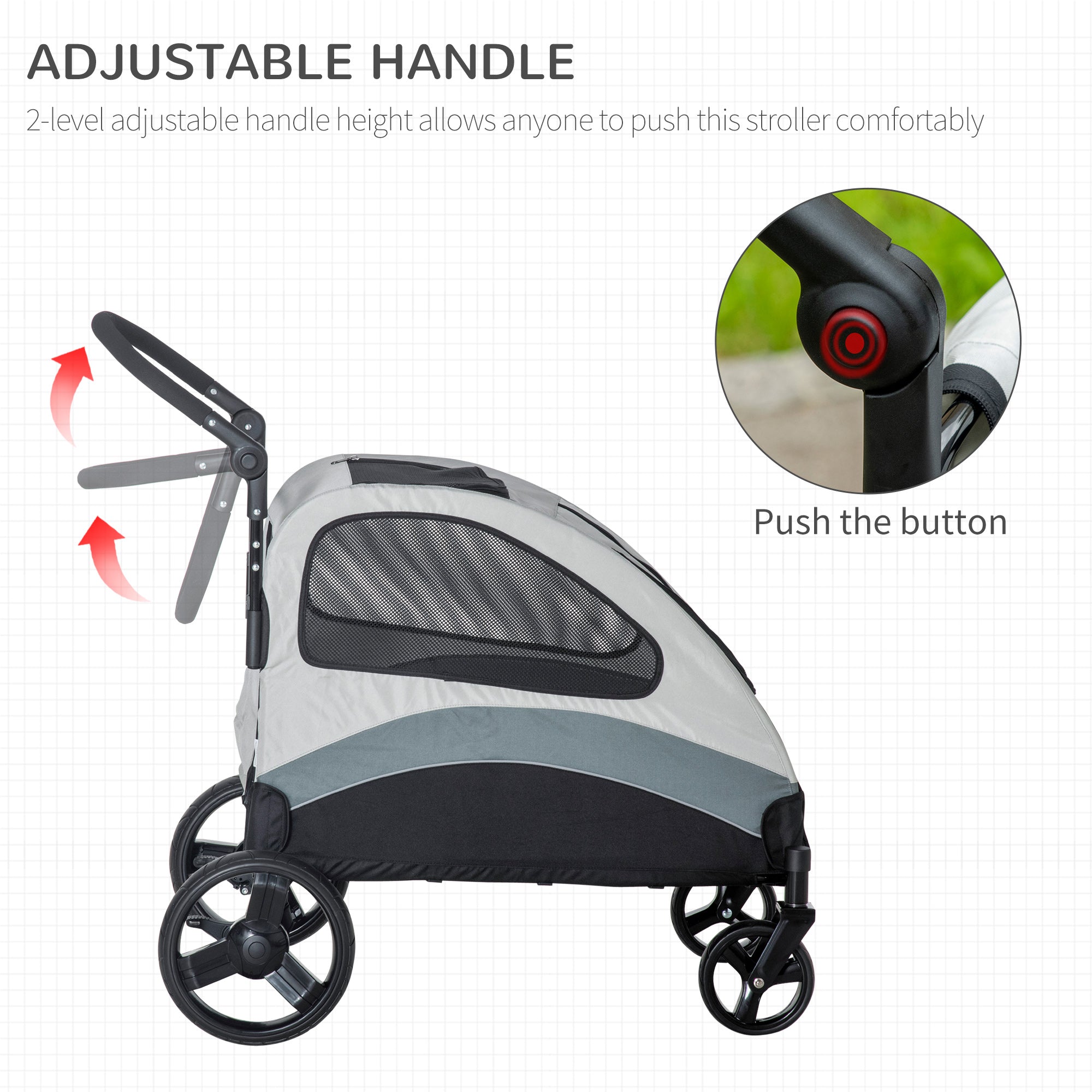 Medium Dog Stroller with 4 Wheels, Storage Bag and Mesh Window, 107x67x102 cm, Grey - Borge' Group Limited