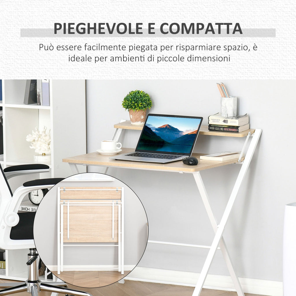 Folding Desk Space with Superior Shelf for Room and Office, 81.5x70x84cm, Wood and White Color - Borgè