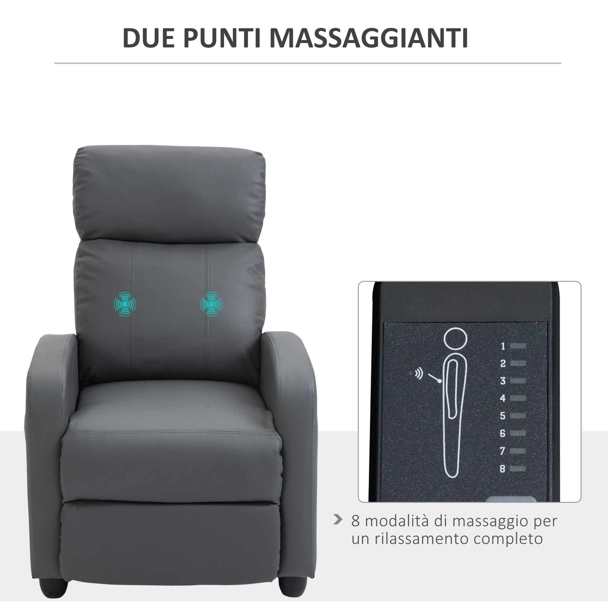 Campaign Relax Massive with remote control and 8 programs, reclination and footrests, 68x88x98cm, Grey - Borgè