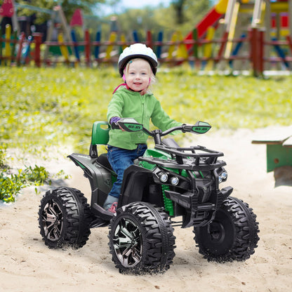 Quad for 12V electric children with working headlights and pedal, rechargeable battery, age 3-5 years, 100x65x73cm - black/green - Borgè