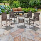 BUDAPEST |  5 Piece Garden Table and 4 High Chairs Set in Synthetic Rattan with Ice Bucket, Brown - Borge' Group Limited