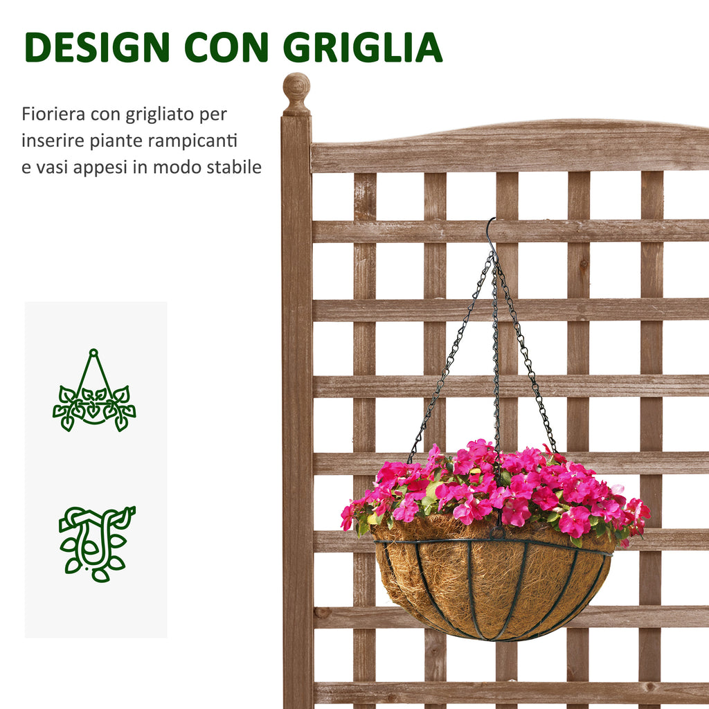 Outsunny Outdoor Wooden Fioriera with grilled for climbing plants, 64x28x120cm, brown - Borgè