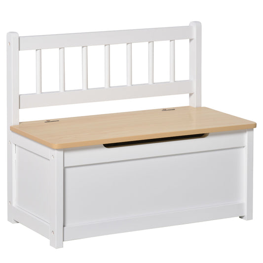 Store Bench for children 2 in 1 wood with safe closure, 60x30x50cm white and natural wood
