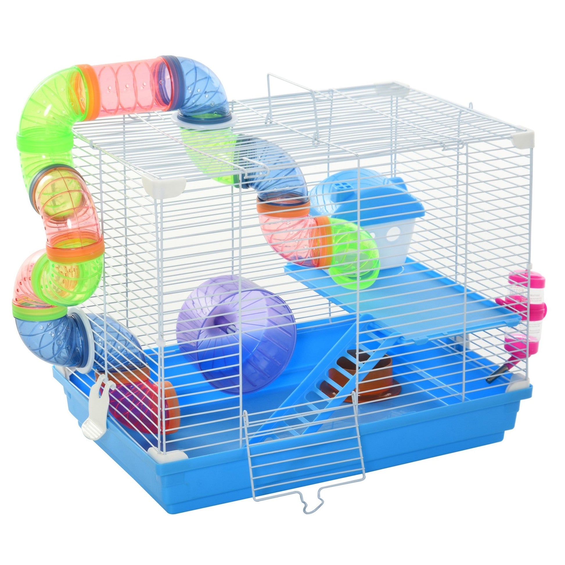 PAWHUT 2 -level hamsters cage with water tank, tray, tube and wheel wheelchair, 46x30x37 cm - Borgè