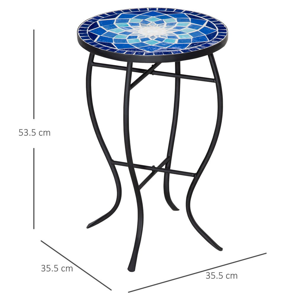 Round Mosaic Metal Garden Coffee Table with Ceramic Top, Ф35.5x53.5cm - Borge' Group Limited