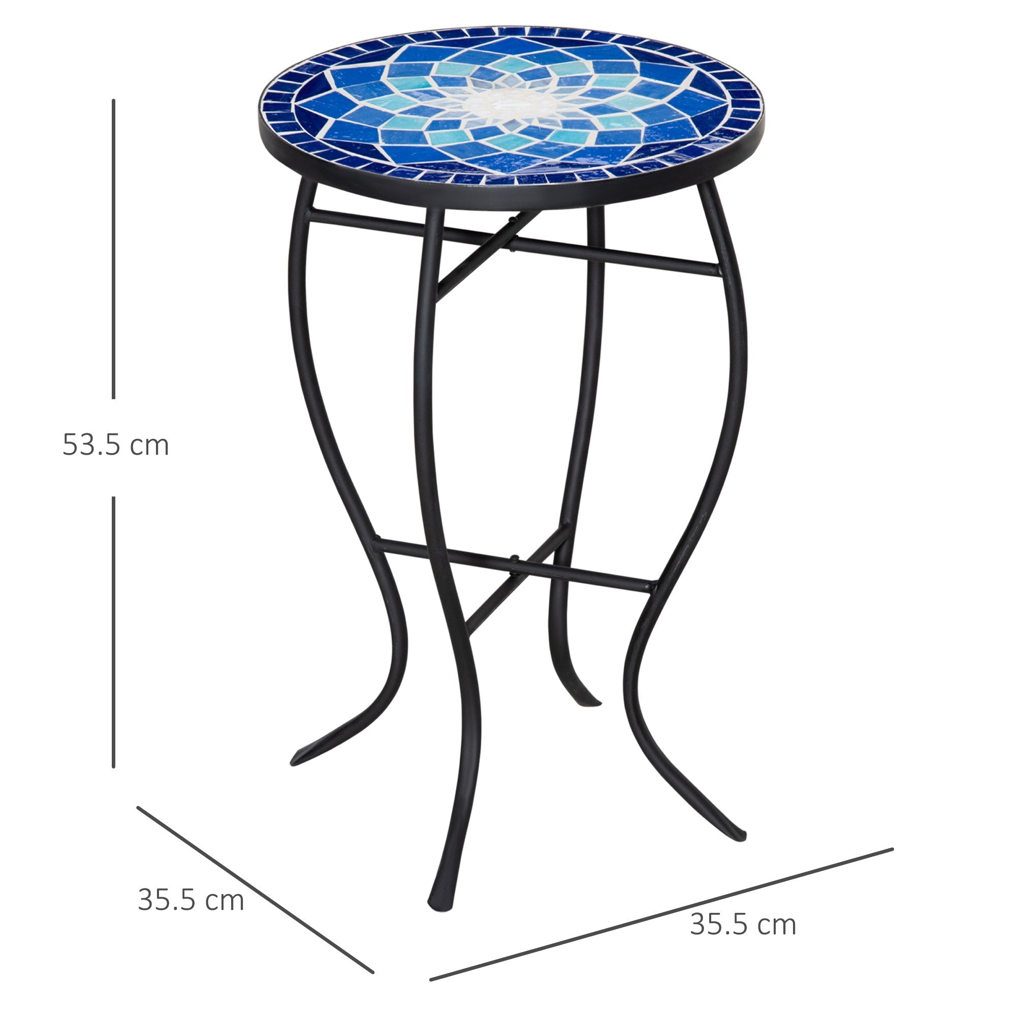 Round Mosaic Metal Garden Coffee Table with Ceramic Top, Ф35.5x53.5cm - Borge' Group Limited