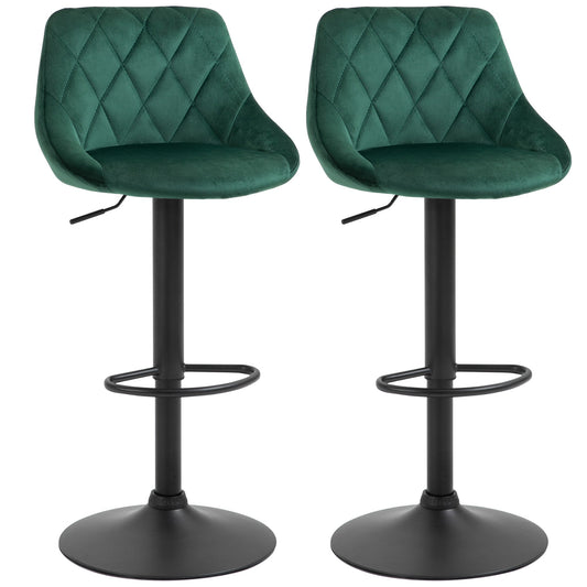 Set 2 swivel design bar stools with adjustable height of velvet - green effect coating - Borgè