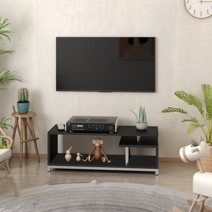 Modern TV Mobile with wooden shelf, Low Living Book Mobile 114x40x40.5cm, Black - Borgè