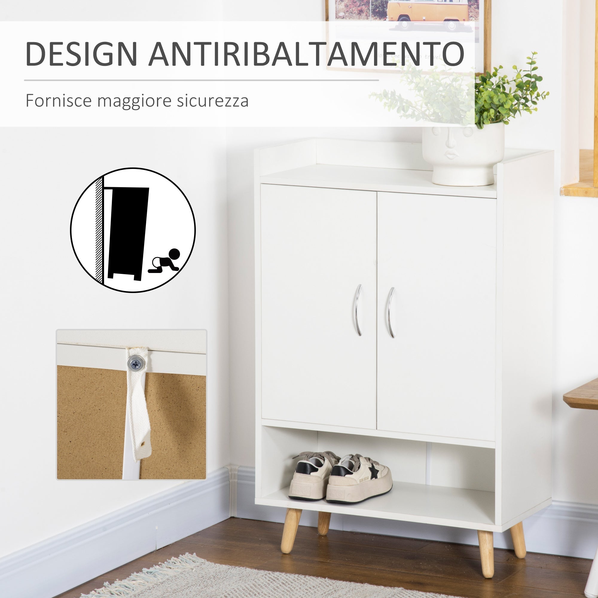 Mobile Mobile Board Wooden Wood Road with open shelf, Design Shoeing Wardrobe for Entrance, 60x30x92cm - Borgè