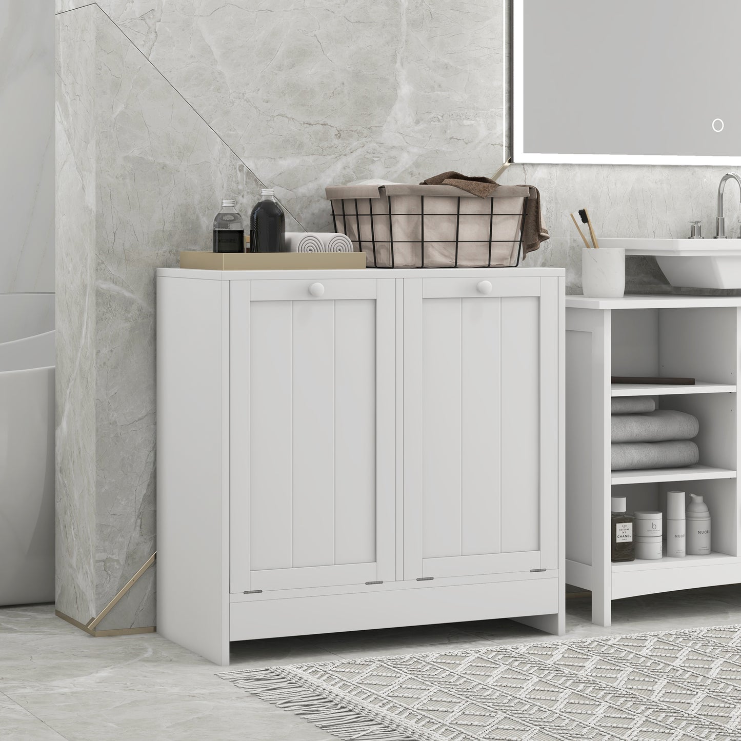 Clothes Cabinet with 2 Wooden Tilt Compartments, 66x33x68cm, White - Borgè