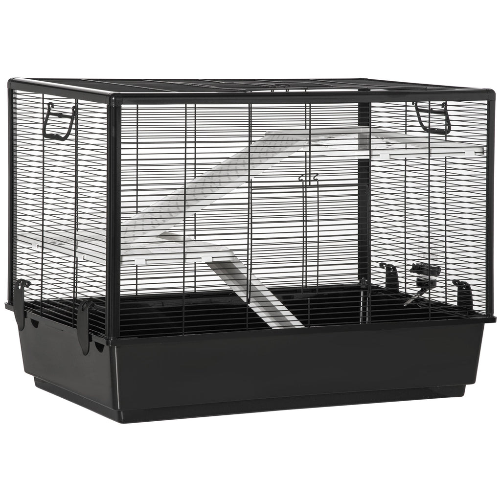 Guinea Pig Cage with Handle, Water Tank, Ramp and Tray, 80x48x58cm, Black - Borge' Group Limited