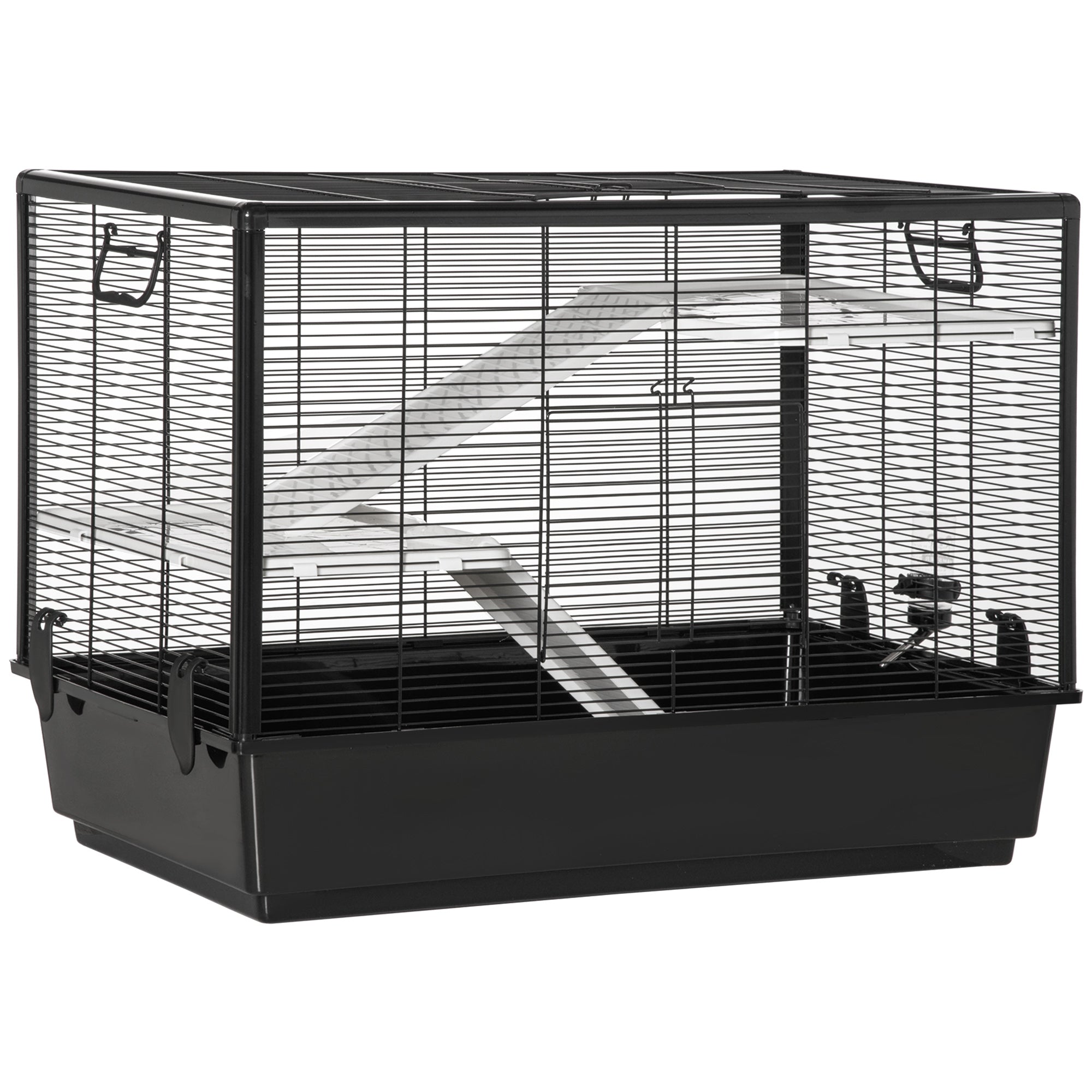 Guinea Pig Cage with Handle, Water Tank, Ramp and Tray, 80x48x58cm, Black - Borge' Group Limited