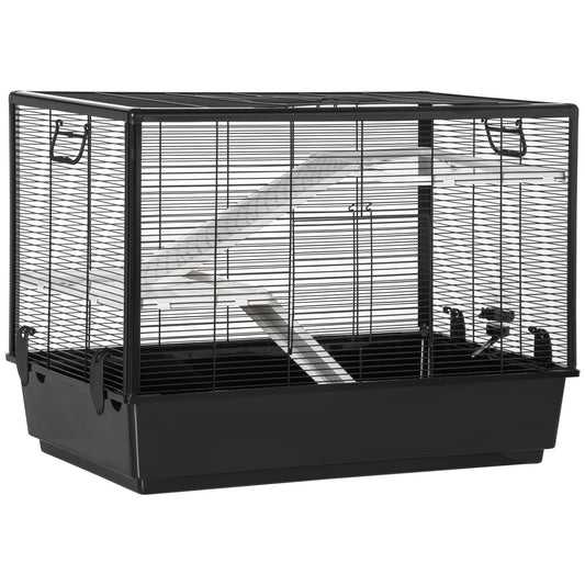 Pawhut cage for india pig with handle, water tank, ramp and plate, 80x48x58cm, black