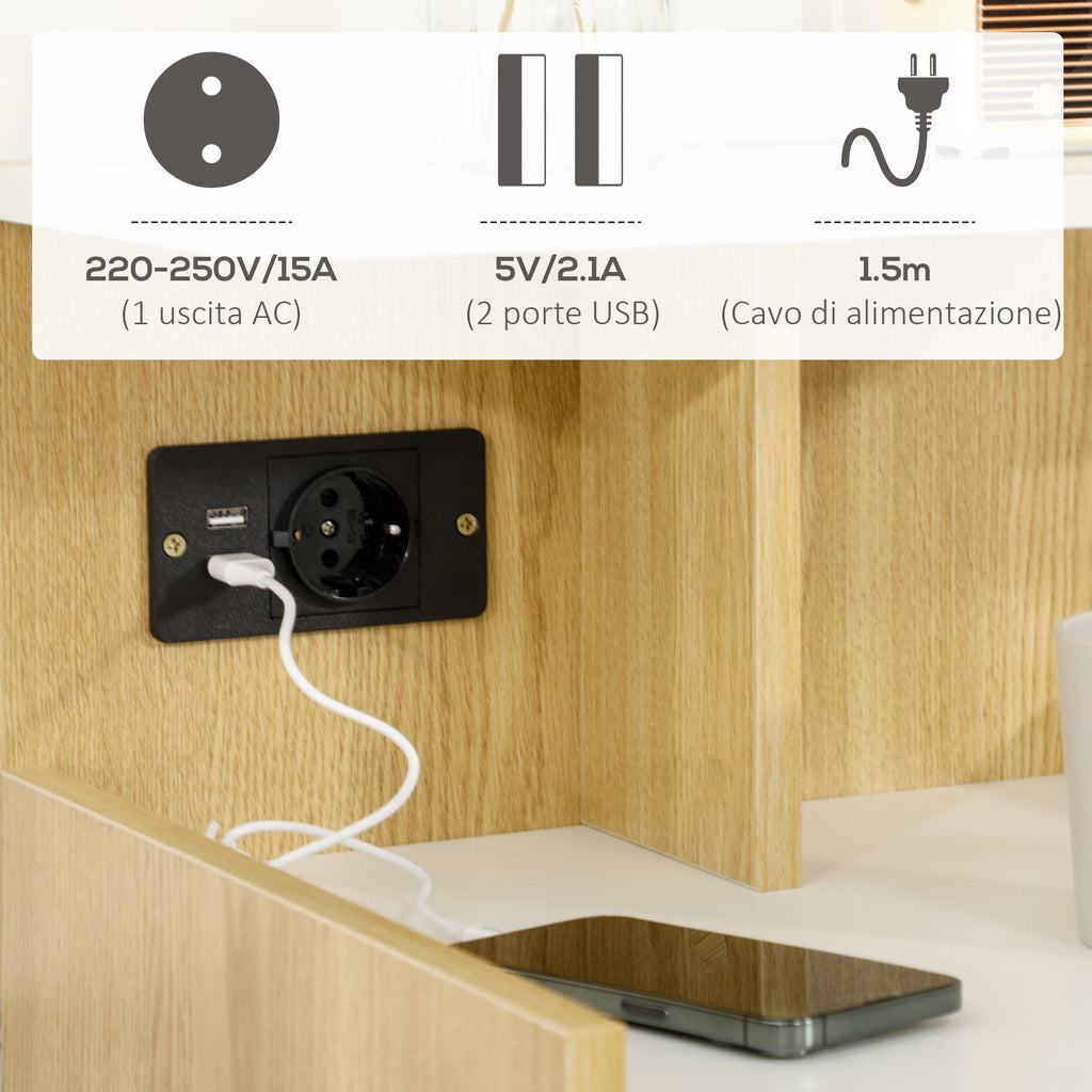 Homcom modern bedside table with 2 sockets and USB ports and a chipboard drawer, 40x40x60cm, wooden color - Borgè