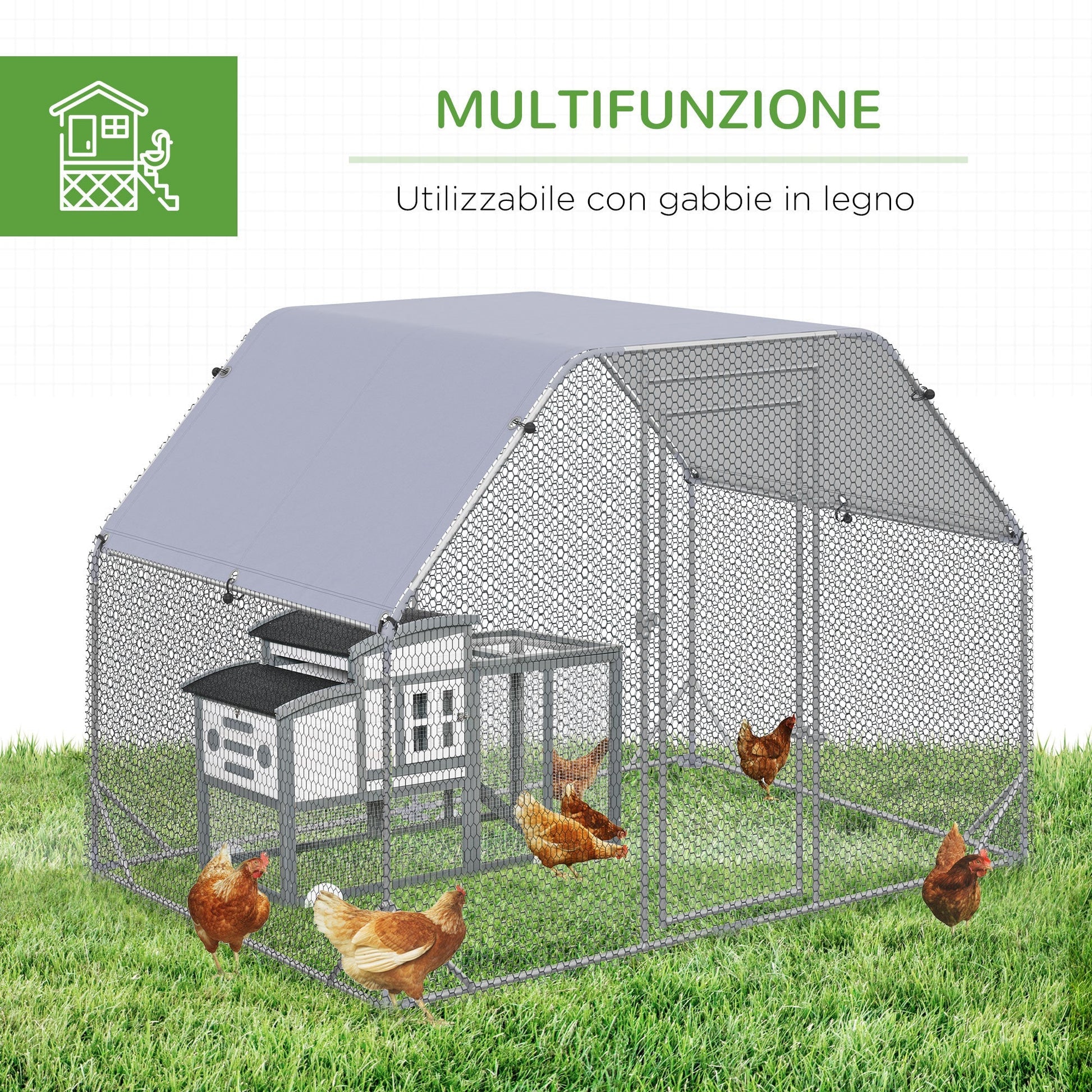 Pawhut Coop Fence for Chickens in steel cover, 4-6 chickens 280x190x195 cm - Borgè