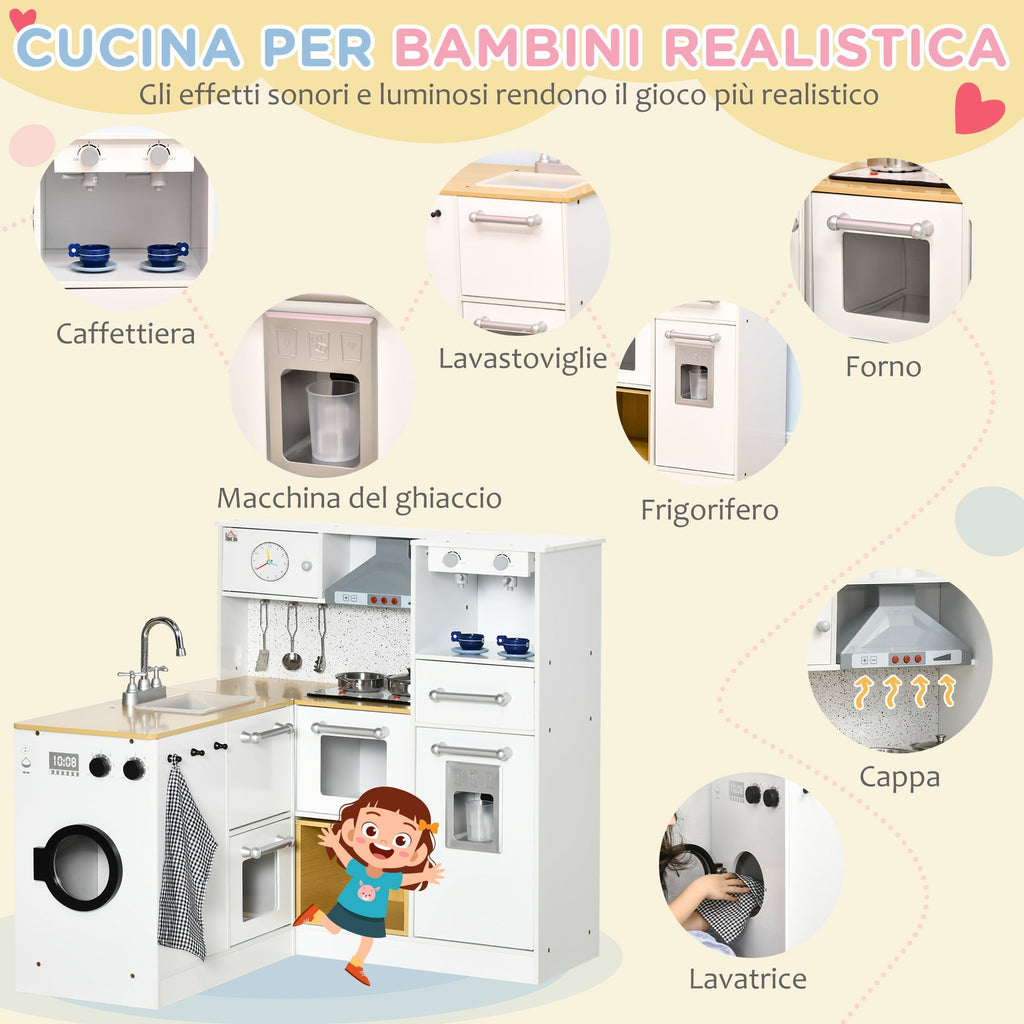 Homcom cuisine 2 pieces for children 3-6 years with kitchen utensils, lights and sound effects, in mdf and pp - Borgè