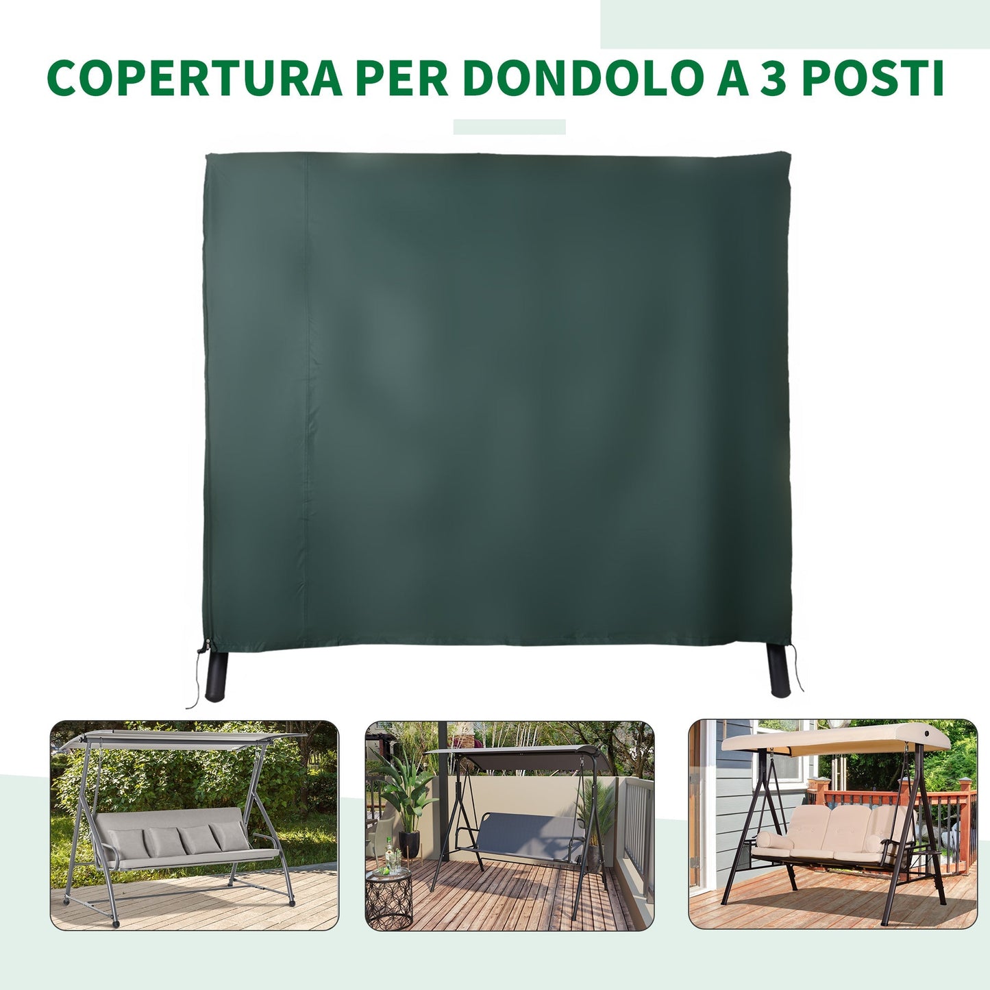 Green Outdoor Furniture Cover | Waterproof and Resistant UV rays | Oxford fabric covered in PVC | 177x114x152cm - Borgè