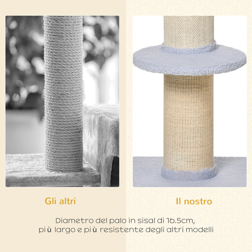 Cat Scratching Post with Bed, Plush Cover and Sisal Pole, 45x45x91cm, Blue - Borge' Group Limited